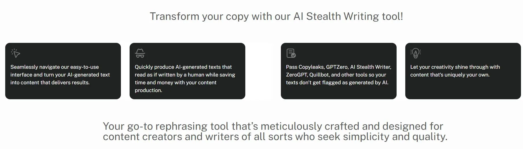Transform your copy with AI Stealth writer tool