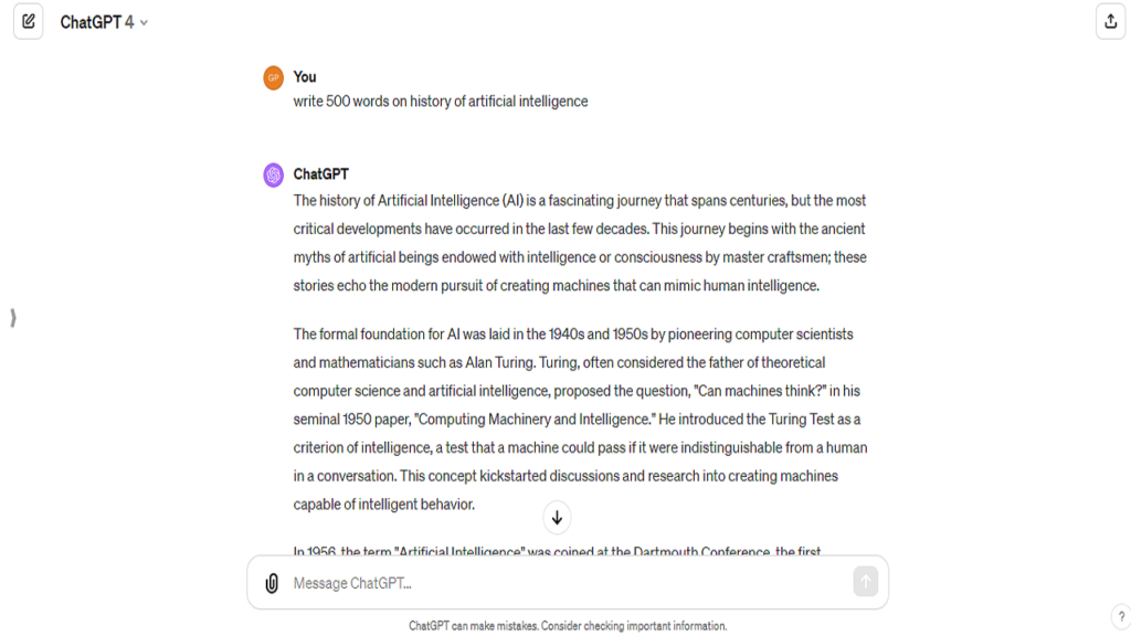 write 500 words on history of artificial intelligence