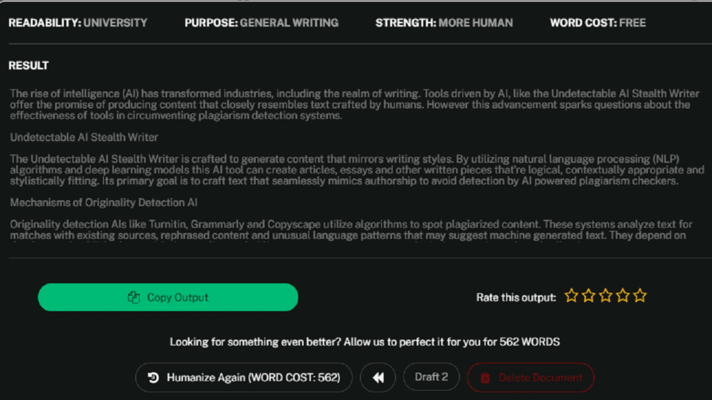 We paste the content in Undetectable AI stealth writer. Click create stealth writing.