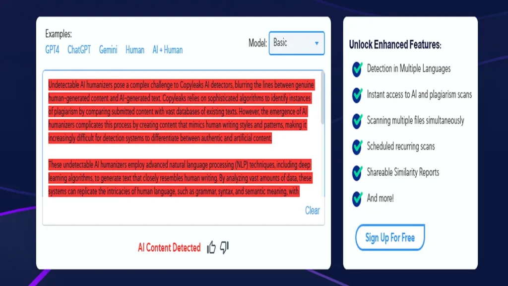 We copy the content from ChatGPT and paste it in Copyleaks AI detector. As you can see Copyleaks detected AI content.