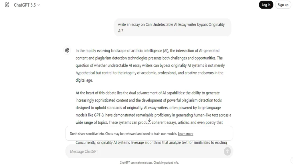 We ask ChatGPT to write an essay on Can Undetectable AI Essay writer bypass Originality AI?