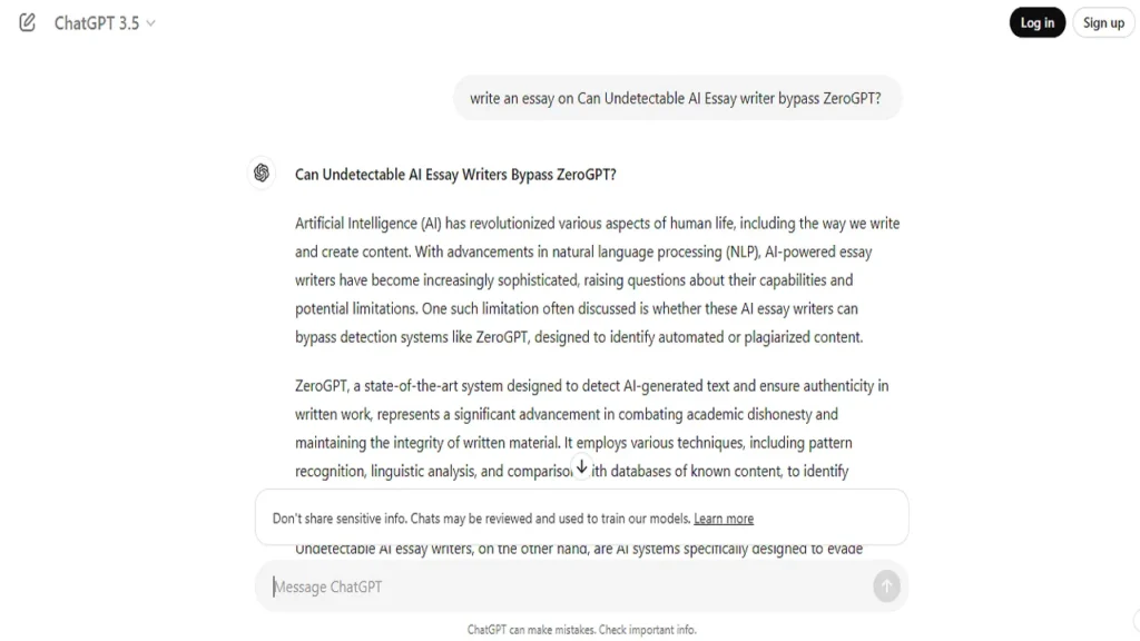 We ask ChatGPT to write an essay on Can Undetectable AI Essay writer bypass ZeroGPT?