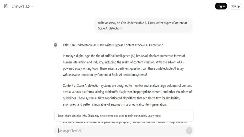 We ask ChatGPT to write an essay on Can Undetectable AI Essay writer bypass Content at Scale AI detection?