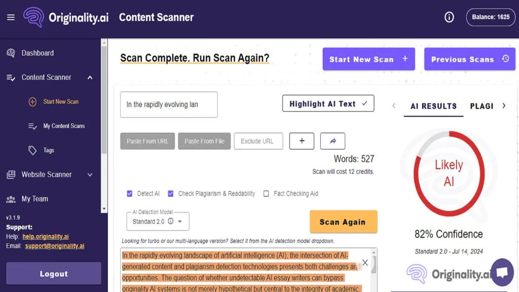 We copy the content from ChatGPT and paste it in Originality AI detector. Originality AI detected 82 % AI.