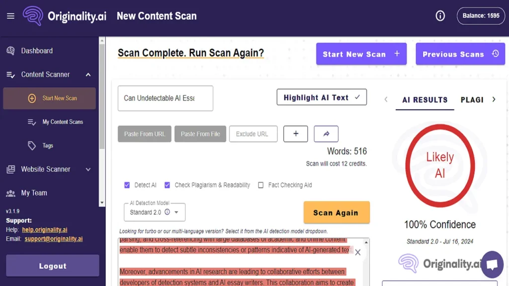 We copy the content from ChatGPT and paste it in Originality AI detector. Originality AI detected 100 % AI.