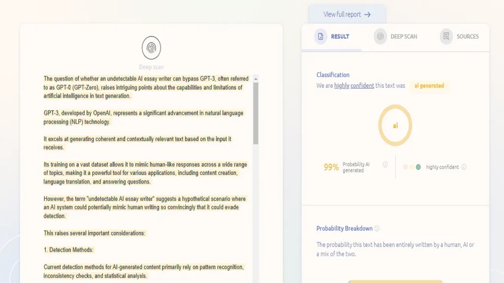 We paste the content from ChatGPT and paste it in GPTZero AI detector. GPTZero says 99 % probability AI generated.