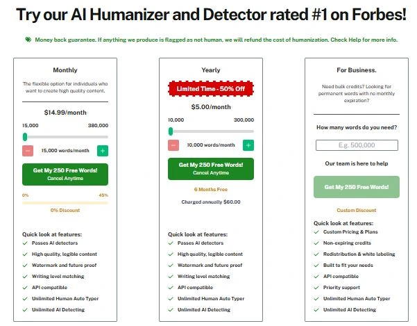 Undetectable AI Pricing details