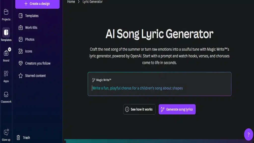 Canva AI Song Lyrics Generator