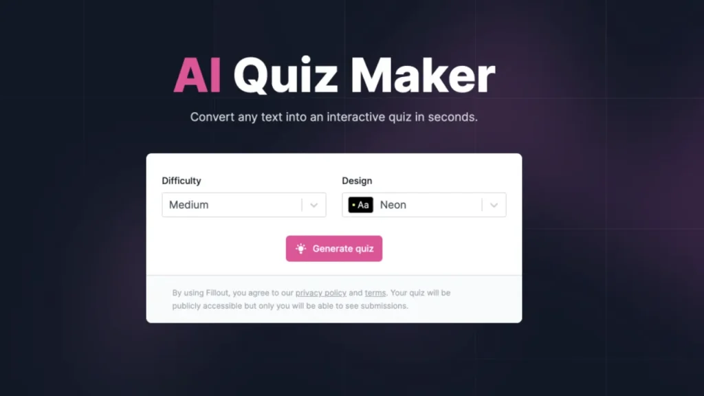 Fillout’s Free Quiz Generator AI